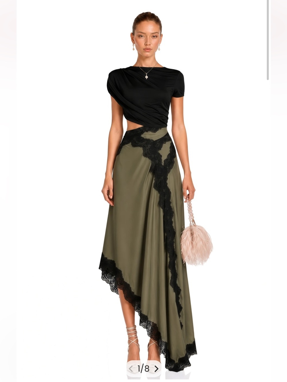 Miss Rosier Fiamma Black Gathered Lace Panel Maxi Dress